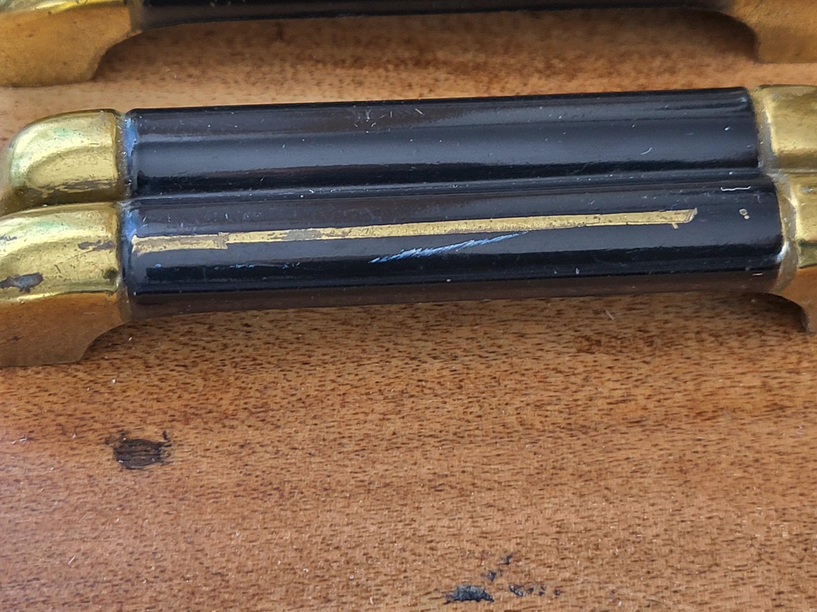 6 vintage art deco style, black & brass dresser handles / pulls