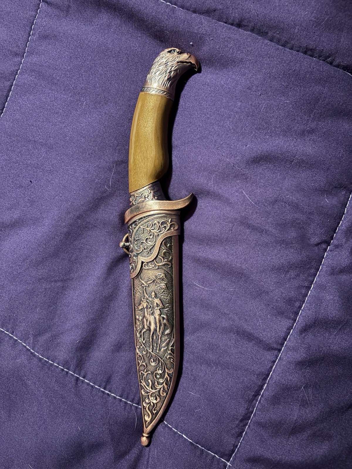 GOLD EAGLE HEAD Fixed Blade 13" MEDIEVAL DAGGER & Sheath Renaissance Vintage