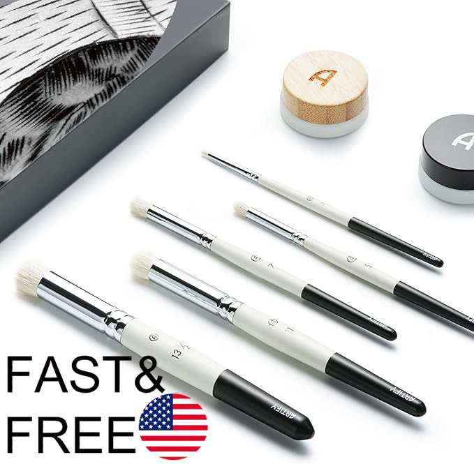 ARTIFY Drybrush Set with Dampening Pad and Brush Soap 5 Sizes Professional Brush
