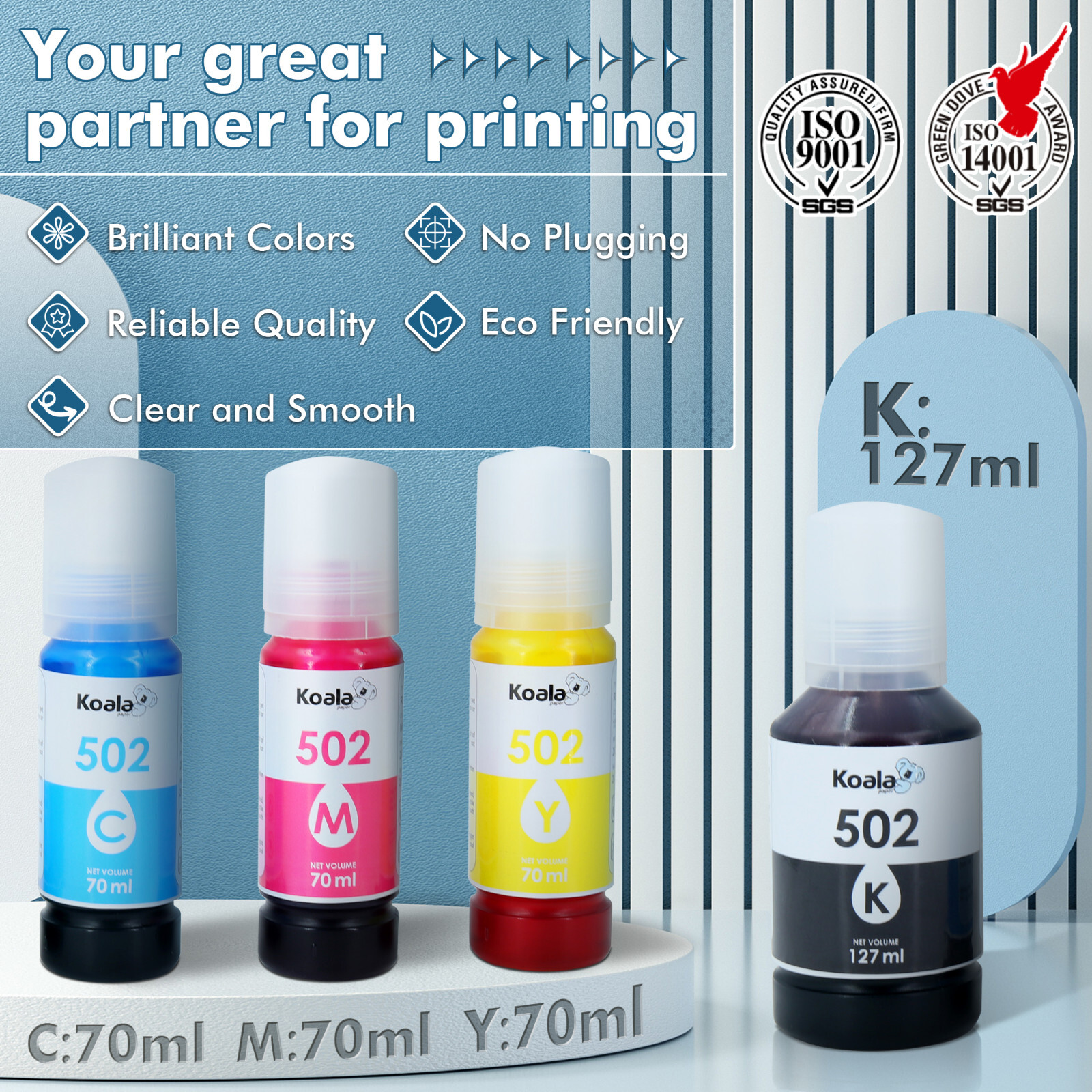4PK Koala Ink Refill Kits Fit ET-2750 2760 2850 2700 3760 4760 ST-2000 Epson 502