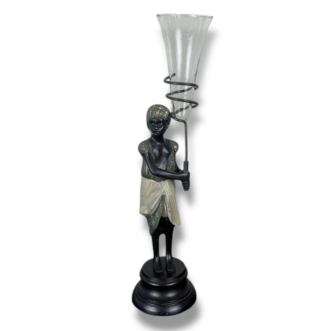 Bronze Blackamoor Nubian Statue Candle Holder Art Deco Hollywood Regency