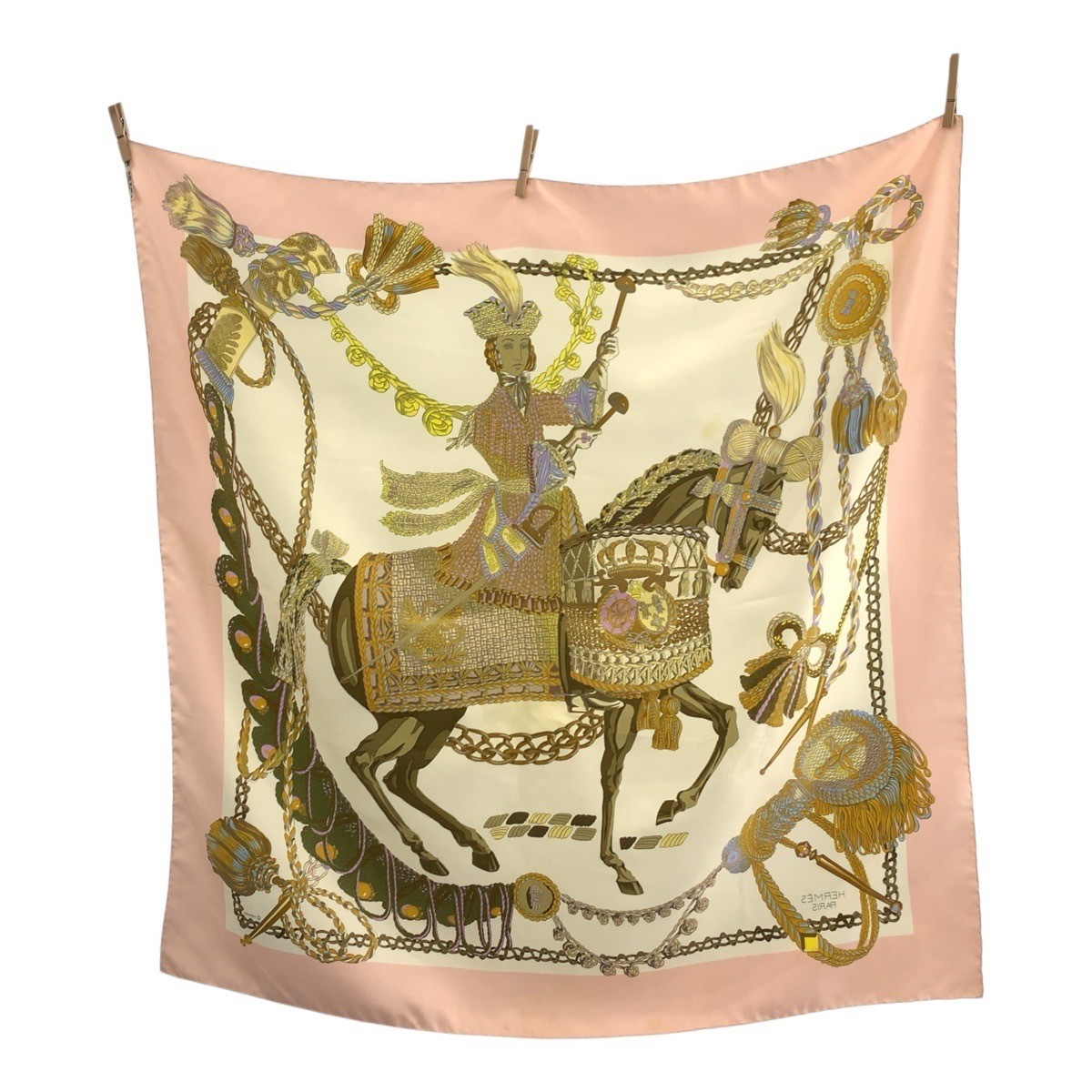 Hermes Timpani Carre 90 Pink Multicolor Silk Scarf Large Women