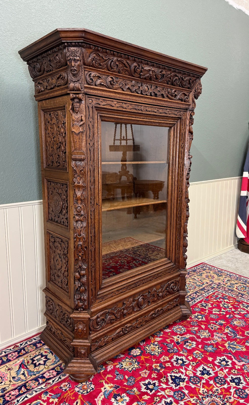 Antique French Renaissance Revival Bookcase Cabinet Side Doors Oak c. 1880s