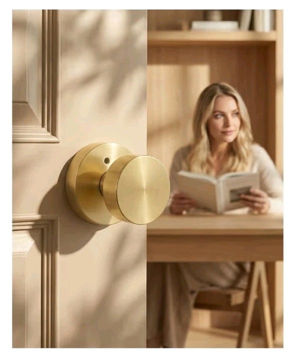 🔑 ⭐ Goldenwarm Brushed Gold Privacy Door Knobs Interior Round Satin (6 Pack)