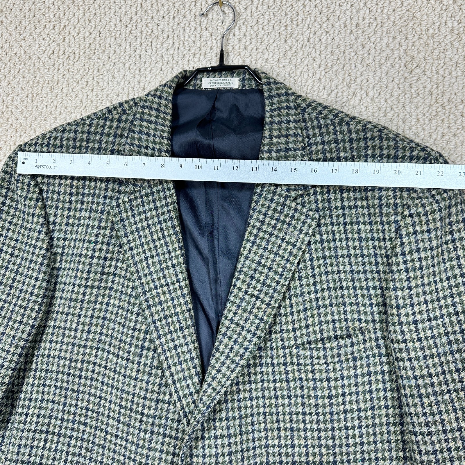 Orvis Harris Tweed Sport Coat Mens 52R Green Houndstooth Blazer Handwoven Wool