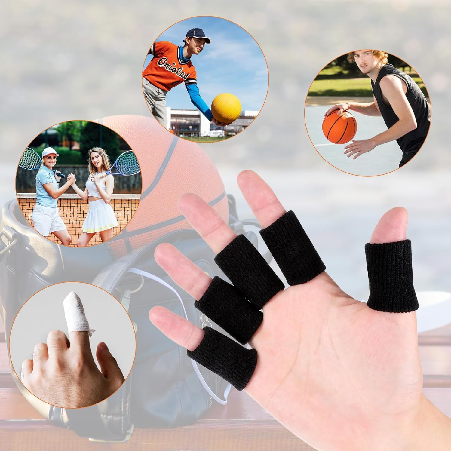 10-Pack Black Finger Sleeves for Sports, Compression Support & Protection