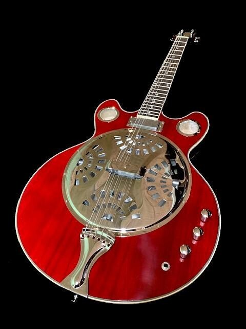 NEW CUSTOM ACOUSTIC/ELECTRIC RESONATOR GUITAR - CANDY RED LACQUER W/ GIG BAG