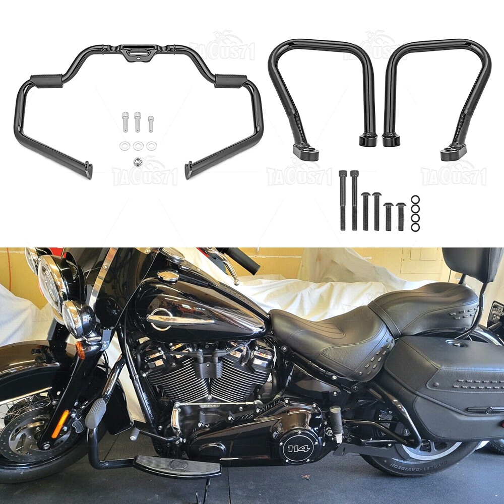 Front + Rear Engine Guard Crash Bar For 18-UP Harley Heritage Classic FLHC flhcs
