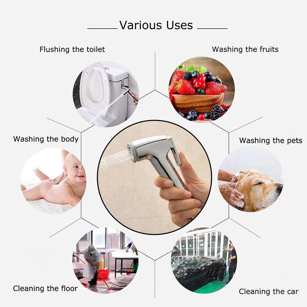 Toilet Shattaf Adapter Hose Bidet Spray Stainless Steel Handheld Shower Head