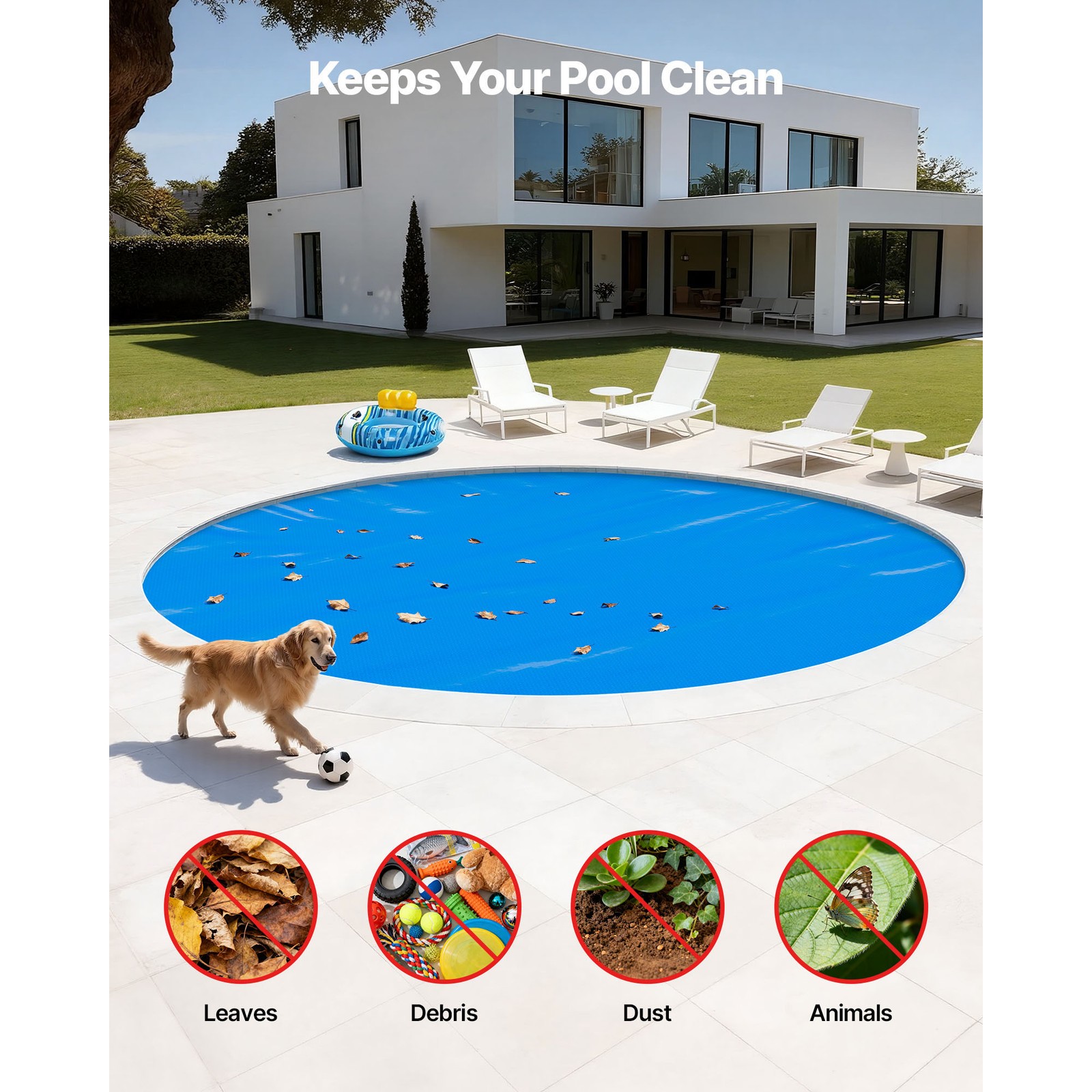 Uimoso Solar Pool Cover 24ft Round Pool Heating Cover 12 Mil Pool Heater Blanket