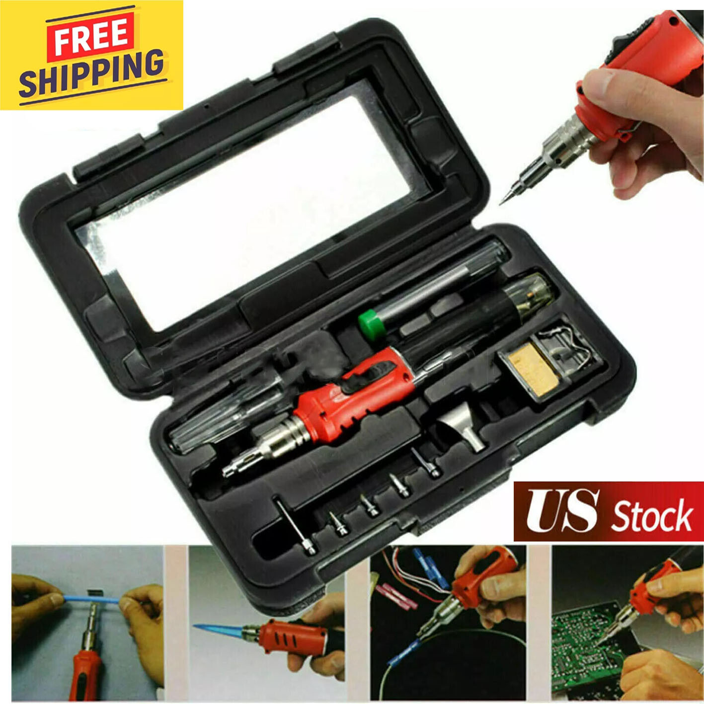 HS-1115K 10 IN 1 Portable Butane Gas Solder Iron Kit Welding Set Torch Pen Tools