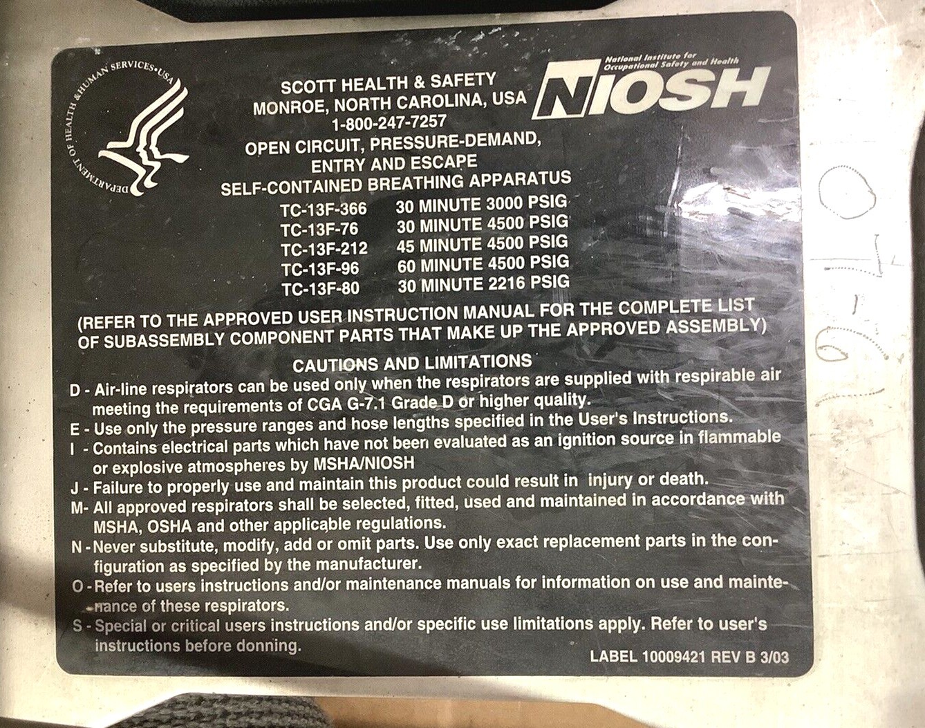 Scott 4.5 SCBA Harness w/AirPak Plus & EZ Flo Regulator & Air Supply Firefighter