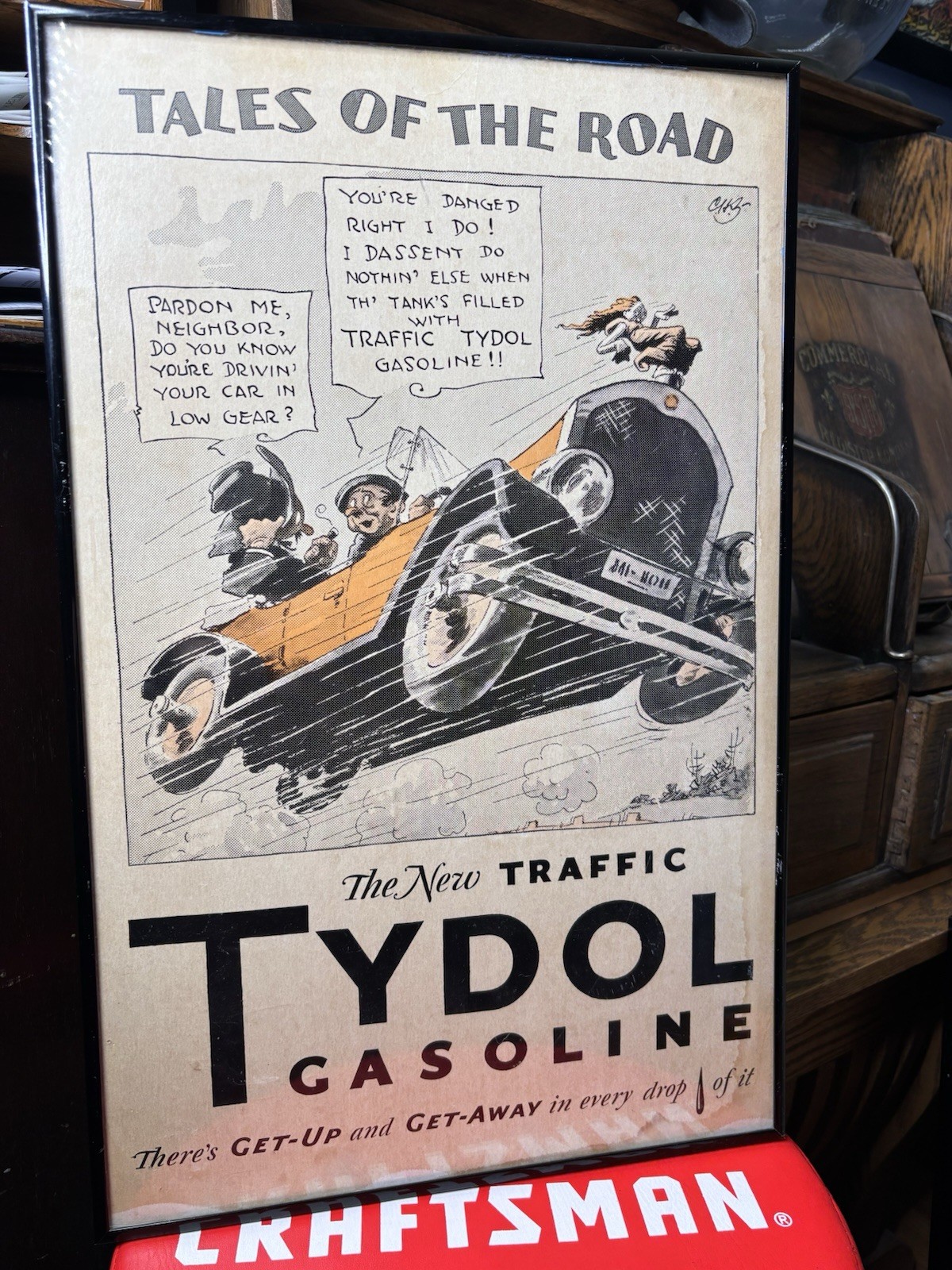 Antique Original Tydol Gasoline Oil Tales Of The Road Cardboard Sign Early Auto