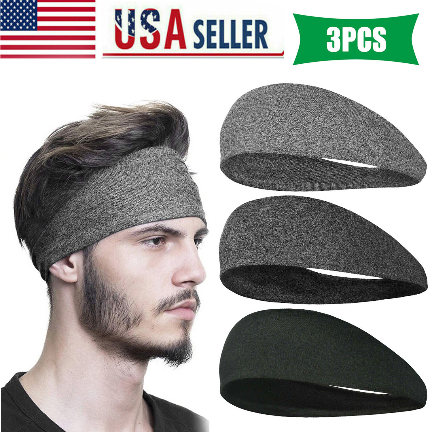 3PCS Men Women Sports Headband Anti-Sweat Band Running Yoga Stretch Head Bands