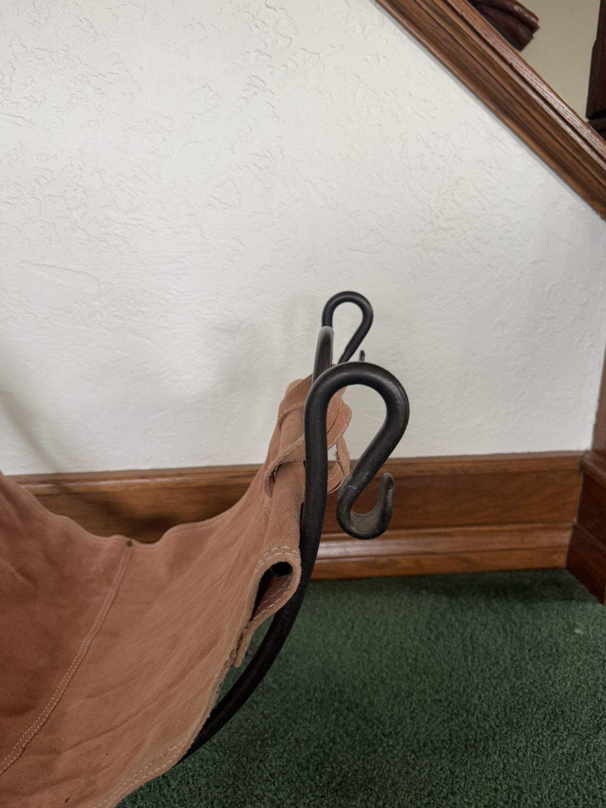 Vintage Metal and Suede Fireplace Log Holder Folding Firewood