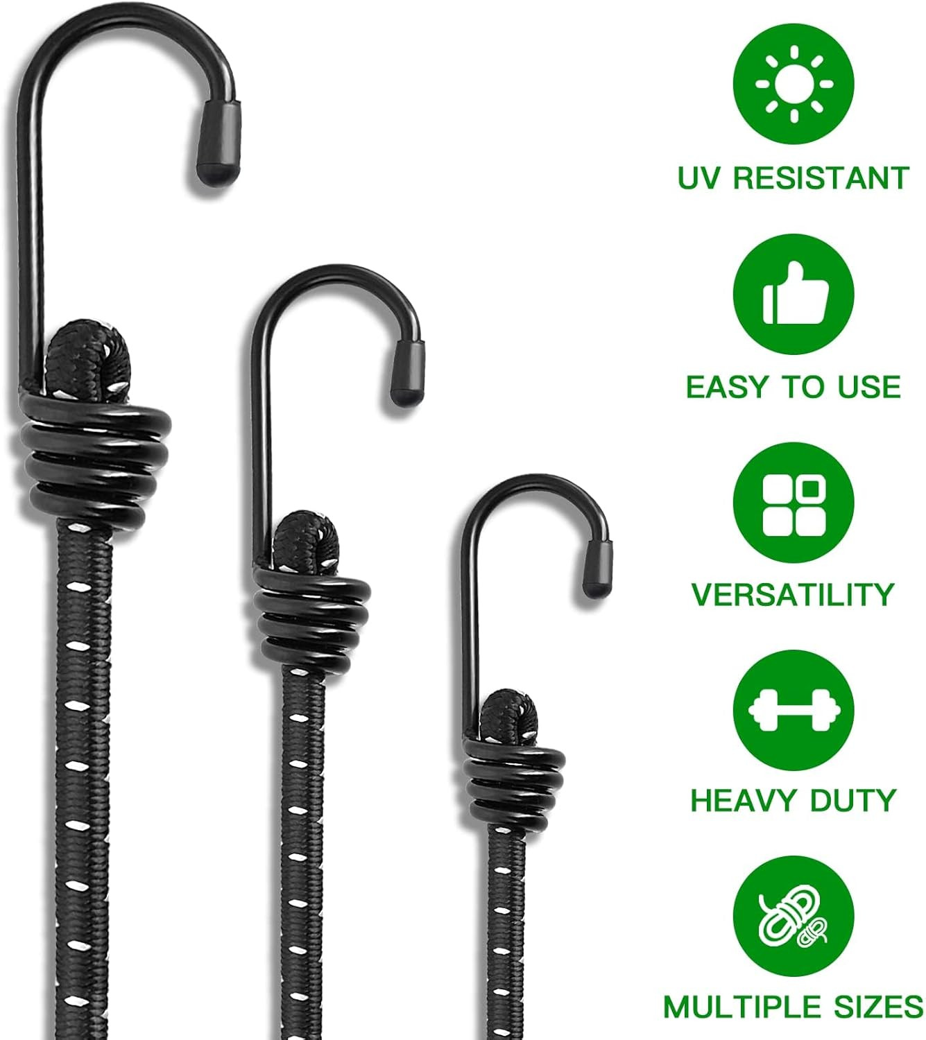 Bungee Cords with Hooks 12 Inch - Black Bungee Cords Heavy Duty Outdoor - Assort