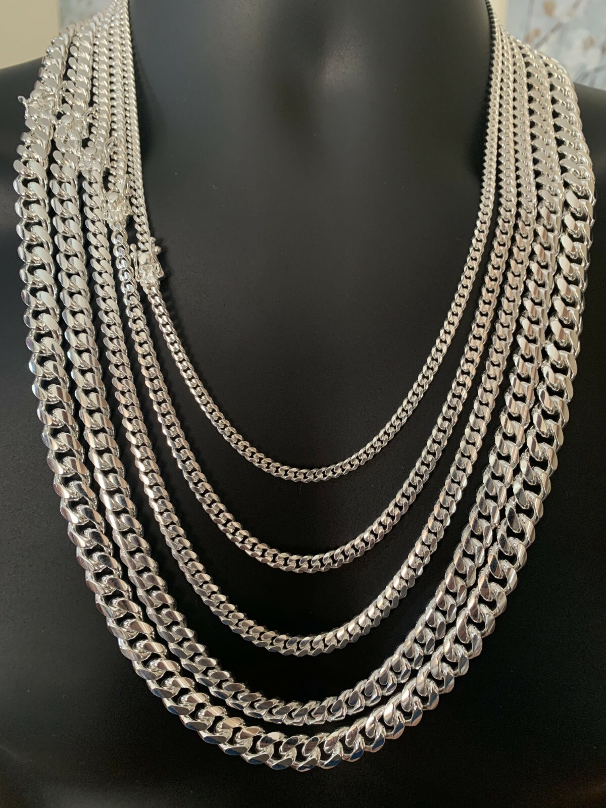 Real Miami Cuban Link Chain Or Bracelet Solid 925 Sterling Silver Box Lock ITALY