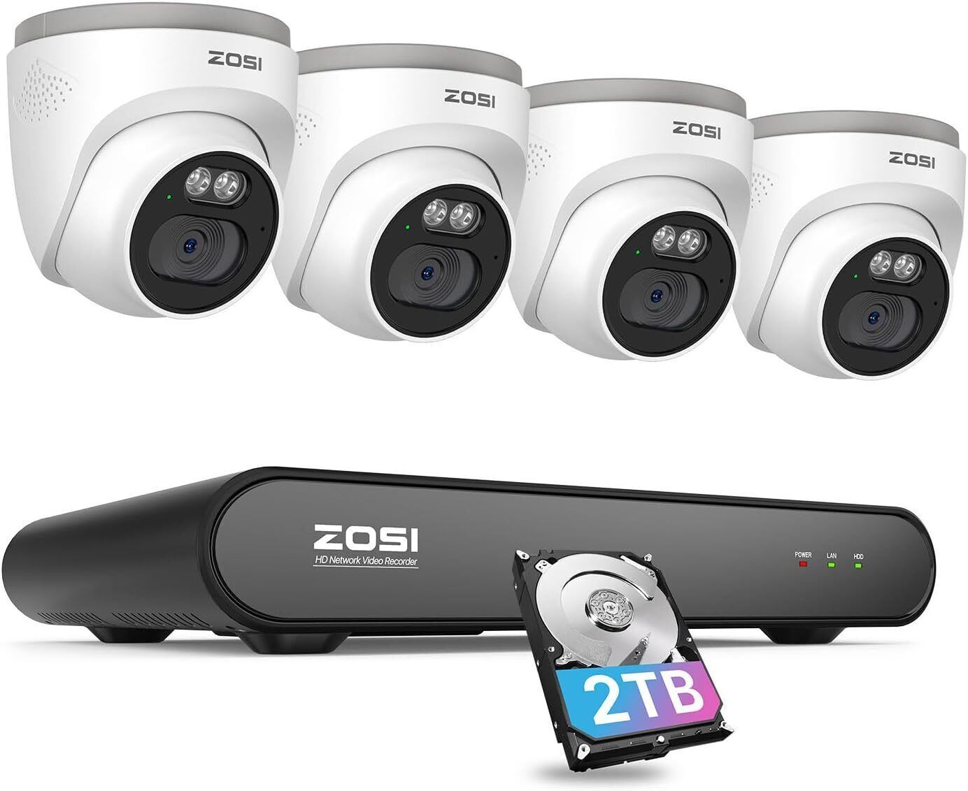 ZOSI 8CH 4MP 2.5K Home Security PoE IP Camera System Smart Human Detection 2TB