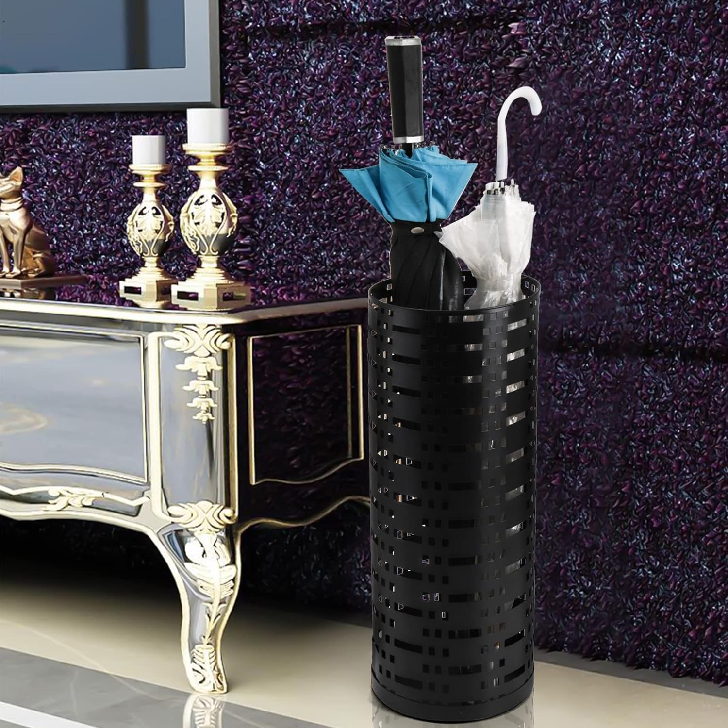 Jucoan Metal Round Umbrella Stand Rack, 16.5 x 6 Inch Free Standing Umbrella Hol