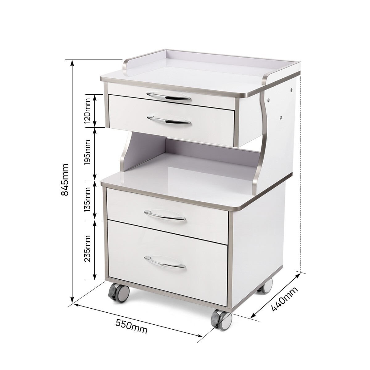 Dental Cart Storage Cabinet 3Drawers Mobile Utility Cart Medical Cabinet Trolley