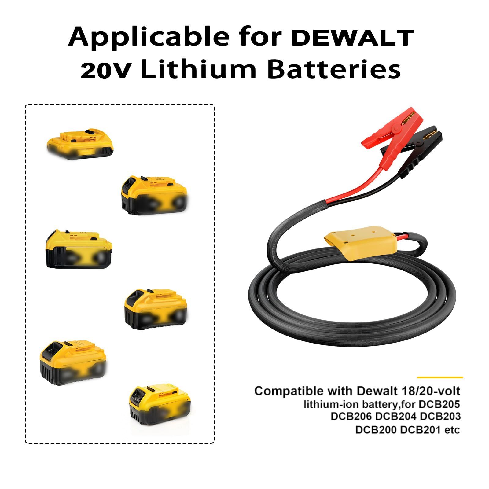 Jumper Cables with Adapter for Dewalt 20V Battery 3.3FT 8AWG Portable Battery