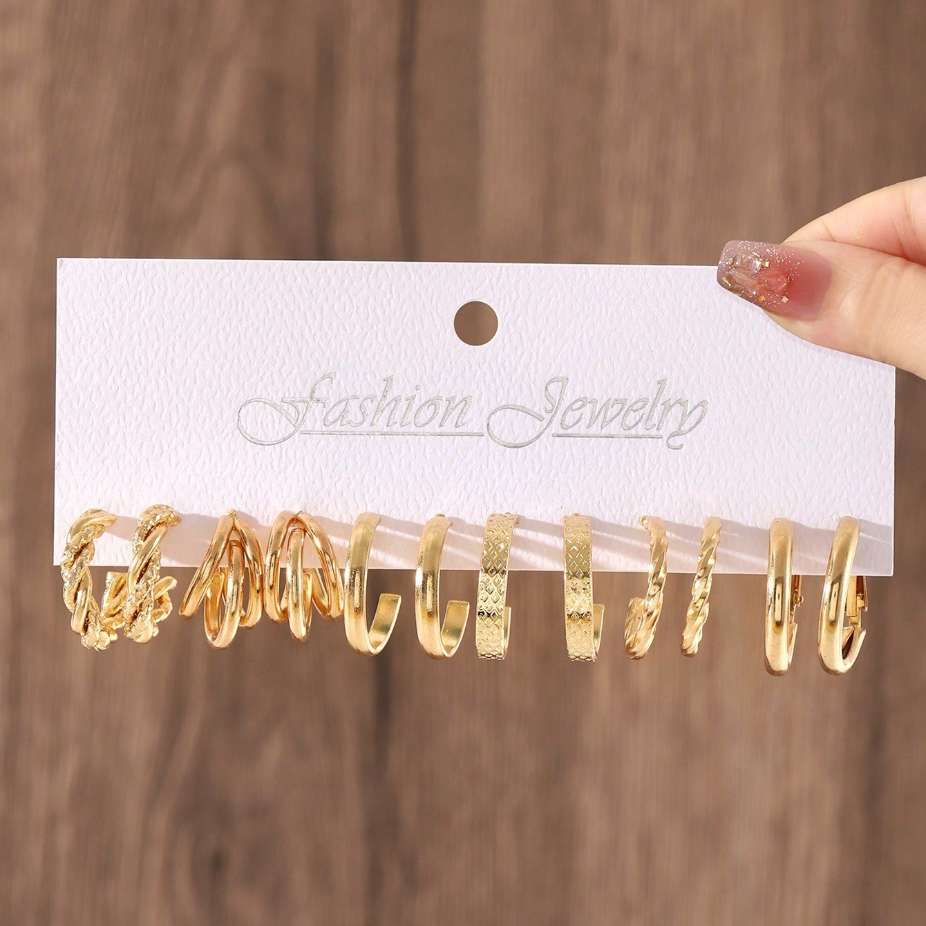 48pc Golden Hoop Shaped Earring Set Fashion Women's Pendant Ear Studs Zinc Alloy