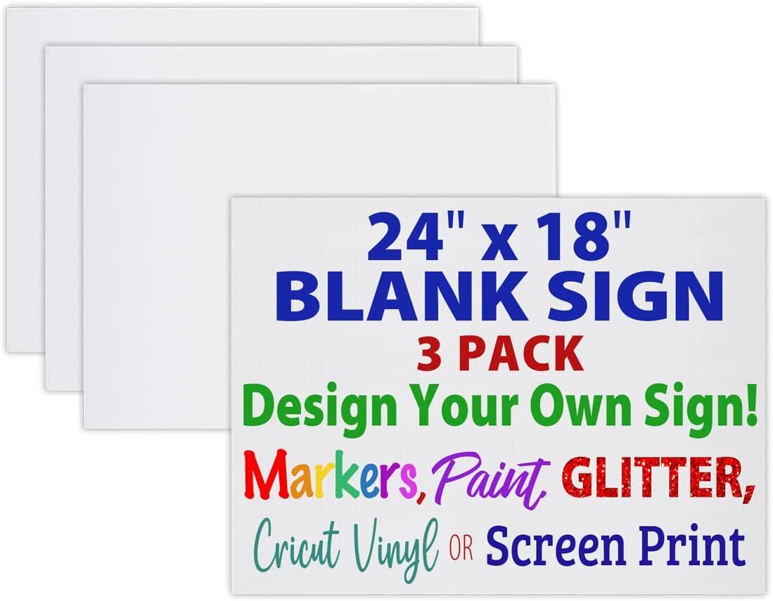 Heavy Duty 24"x18" Blank Corrugated Plastic Yard Signs (White or Yellow)