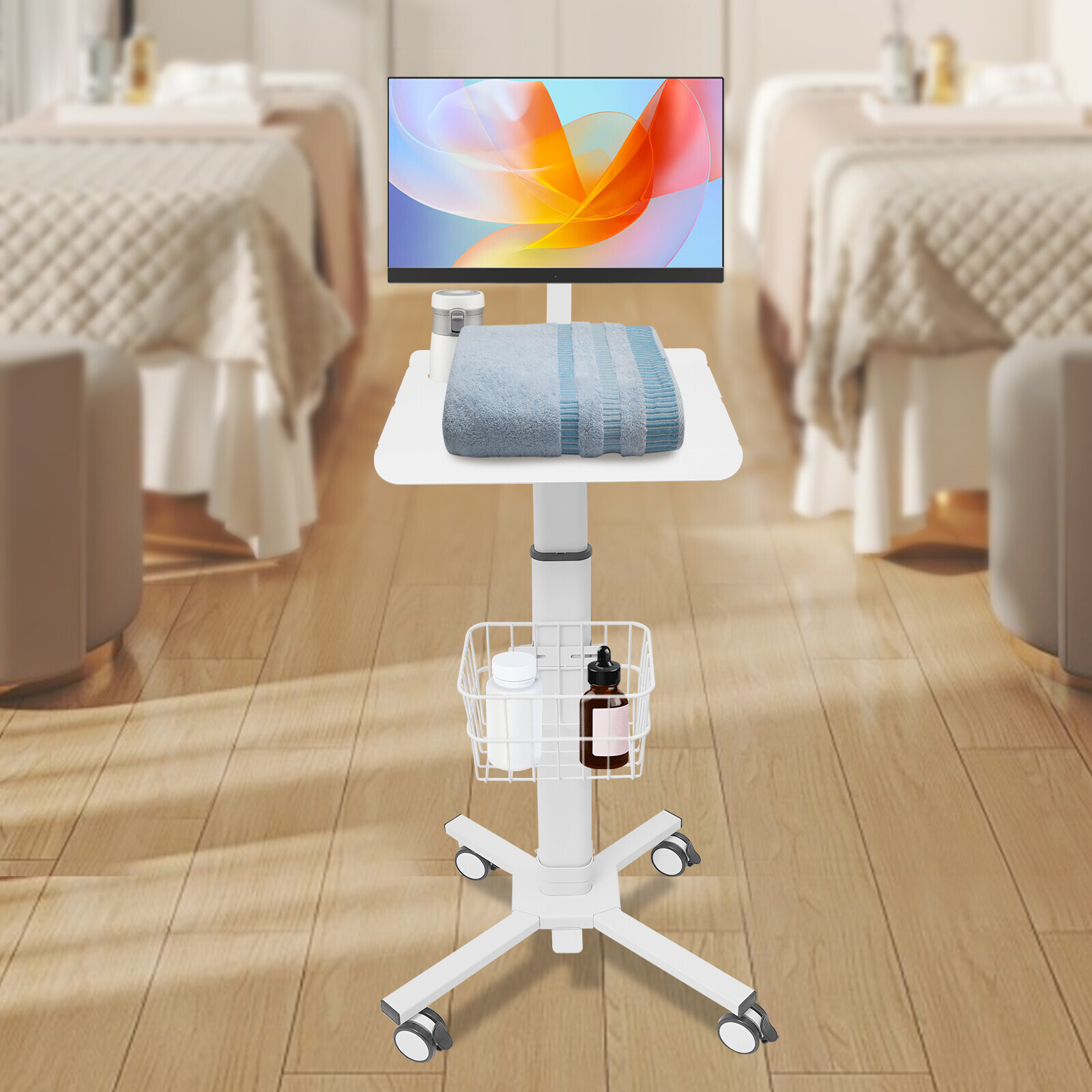 Adjustable Rolling Medical Cart with iPad Holder for Healthcare & Spa