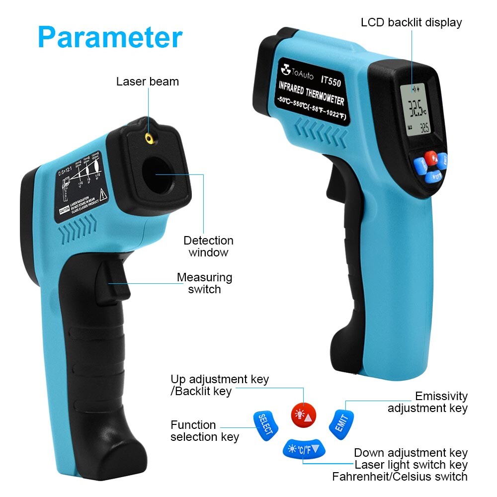 Industrial Infrared Thermometer IR Digital LCD Temperature Gun Laser Pyrometer
