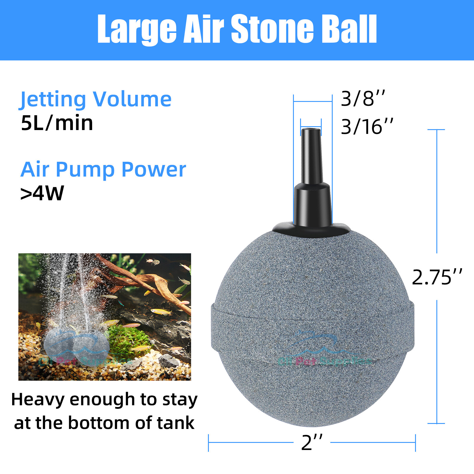 Air Stones 2" Long Lasting Aerator Diffuser for Aquarium Hydroponics and Ponds