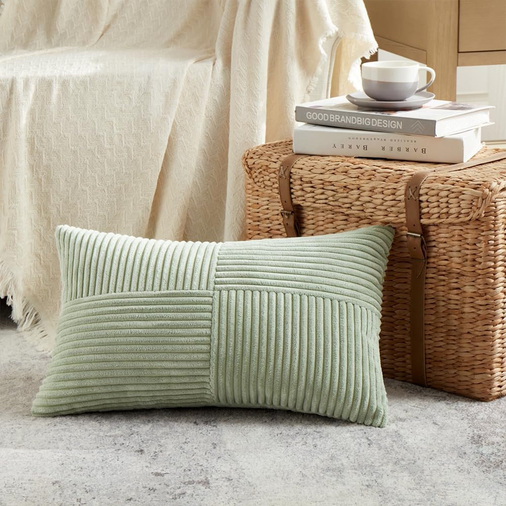 Sage Green Lumbar Decorative Throw Pillow Covers 12x20 Inch for Living Room Couc