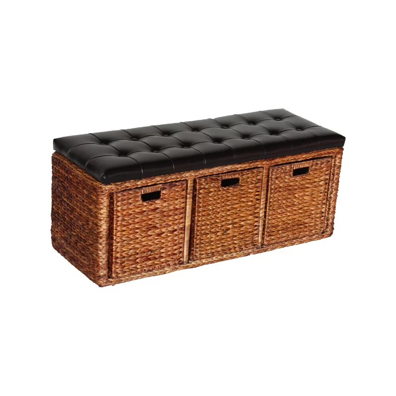 Wicker Storage Bench Pu Leather Bench footstool