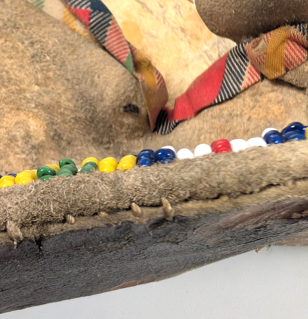 Antique Lakota Sioux Beaded Moccasin SINGLE, Fully Beaded Sole, Trade Cloth Trim