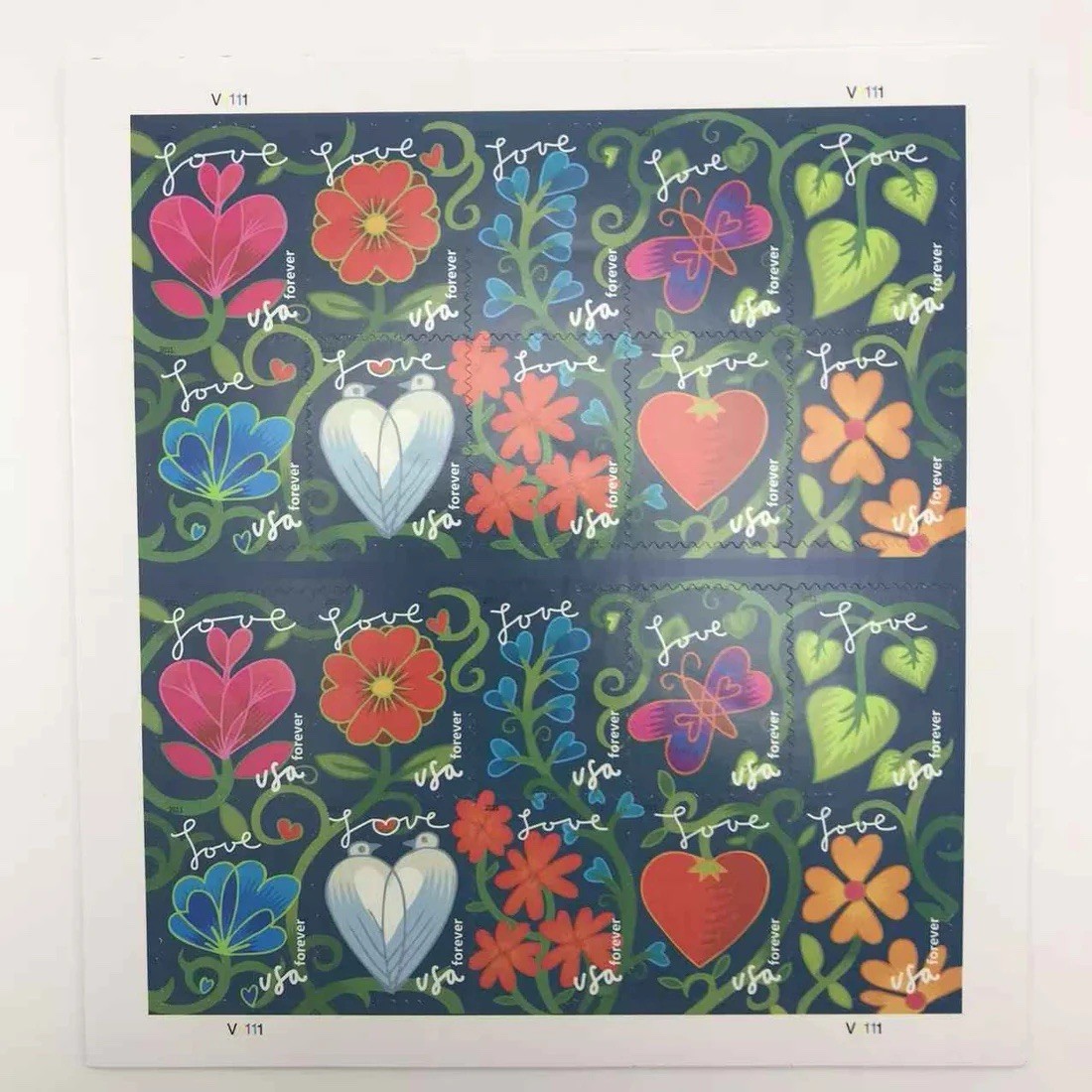 USPS Postage Stamps Sheet OF 20 First Class Letter Garden of Love