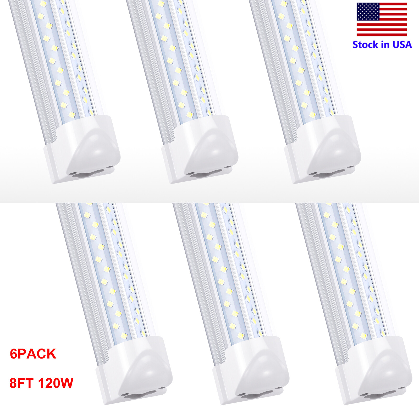 6PACK 8FT LED Shop Light 120W T8 Linkable LED Light Fixture For Garage Warehouse