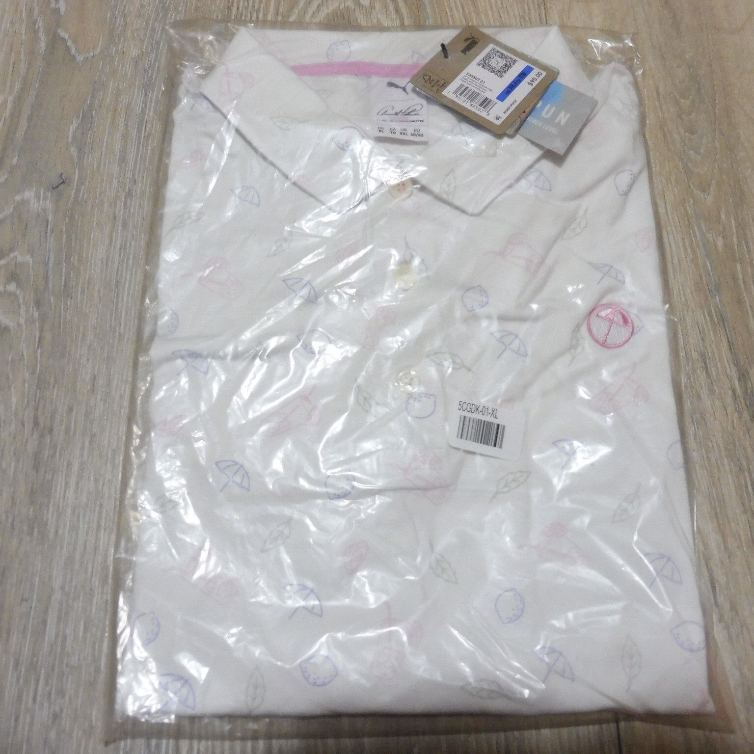 PUMA ARNOLD PALMER Mens XL CONTENDER POLO SHIRT WHITE LAVENDER CLOUDSPUN AP