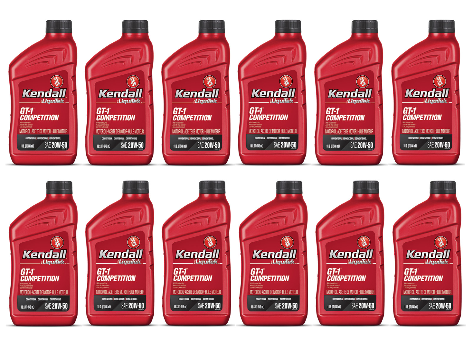 Kendall Titanium 20W50 GT-1 Competition Motor Oil; Case of 12 -1 Quart Bottles