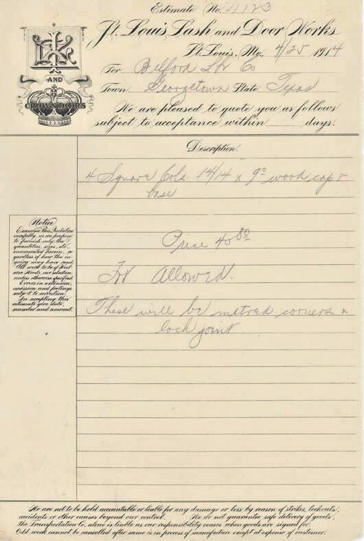 1914 BILLHEAD ST LOUIS MISSOURI SASH DOOR WOOD LUMBER