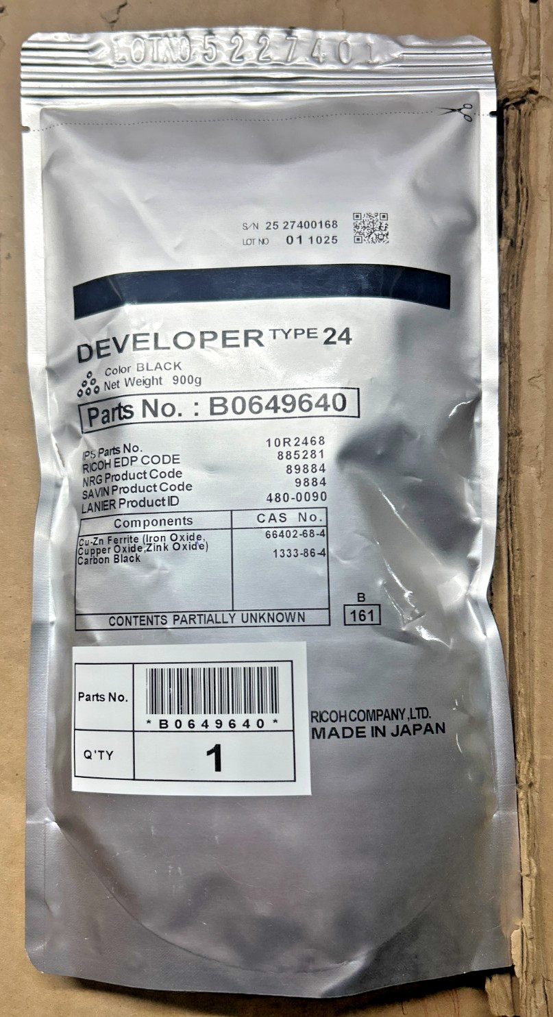 Genuine Ricoh B0649640 (B064-9645) Black Developer for Aficio 1060/1075/2051