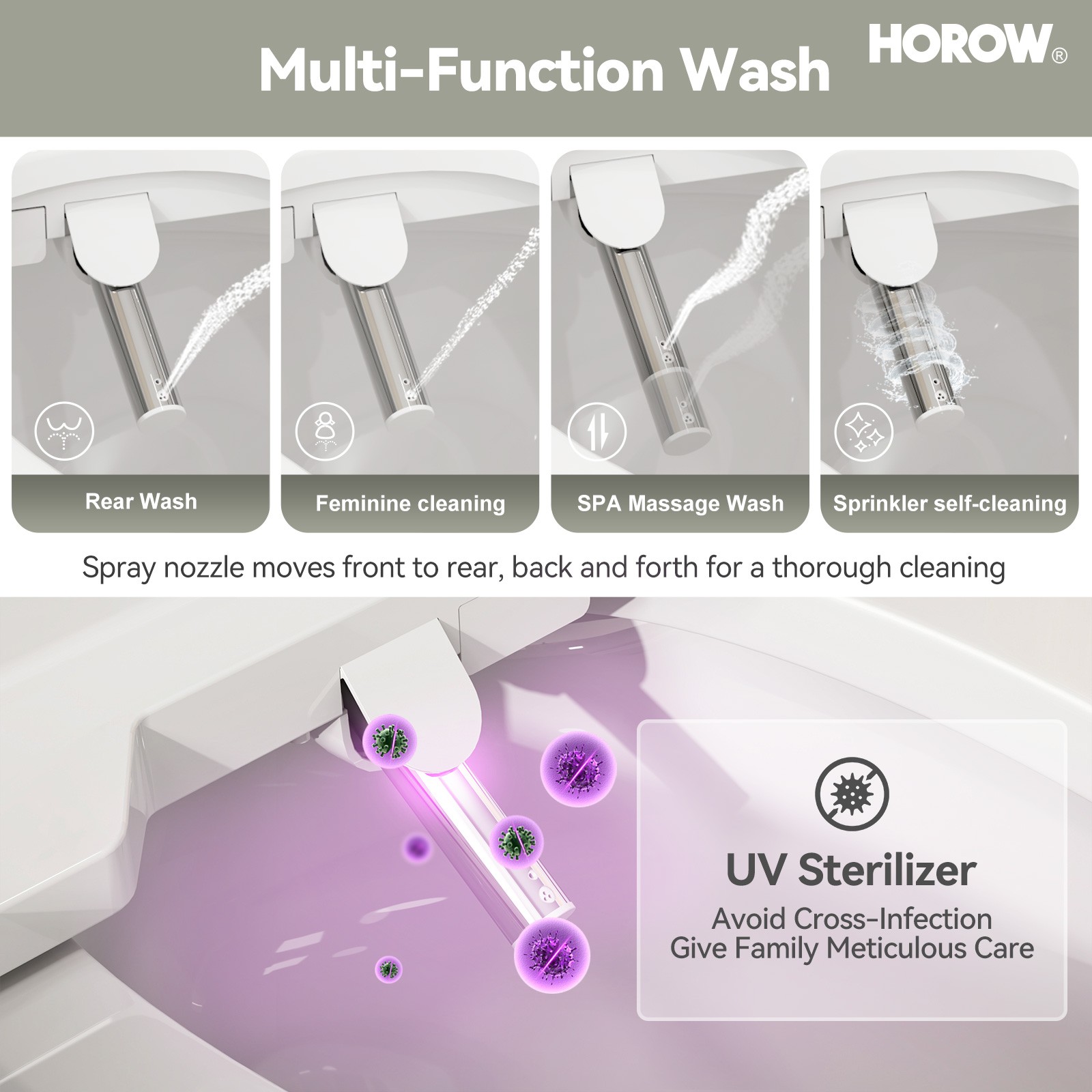 HOROW Elongated Bidet Toilet Seat With Heated and Dryer Model B0403 Warm Water