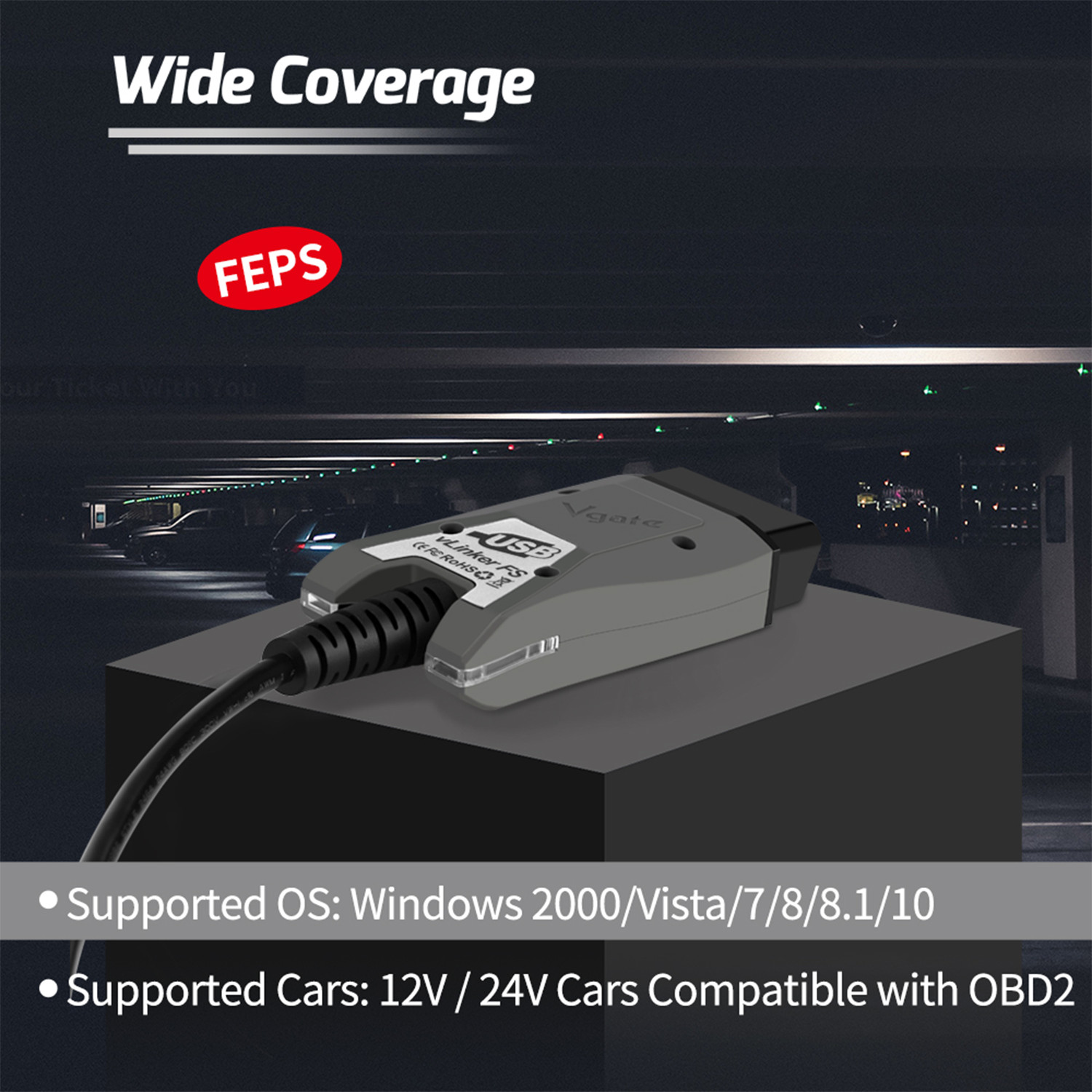 Vgate vLinker FS OBD2 Scanner USB Adapter Fit For FORScan HS/MS-CAN Auto Switch