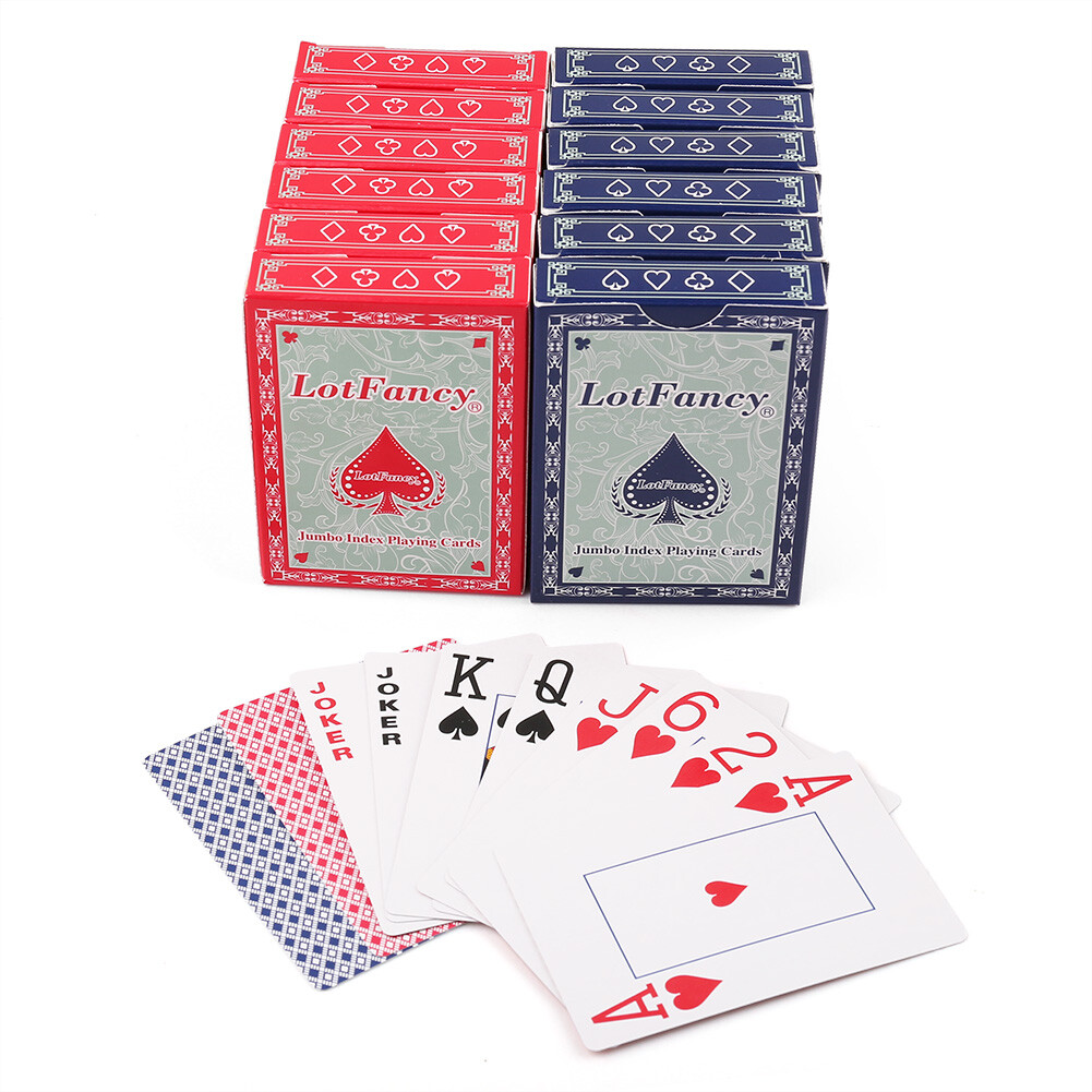 LotFancy Playing Cards Jumbo Index 12 Decks of Cards Poker Size 6 Red 6 Blue Lot