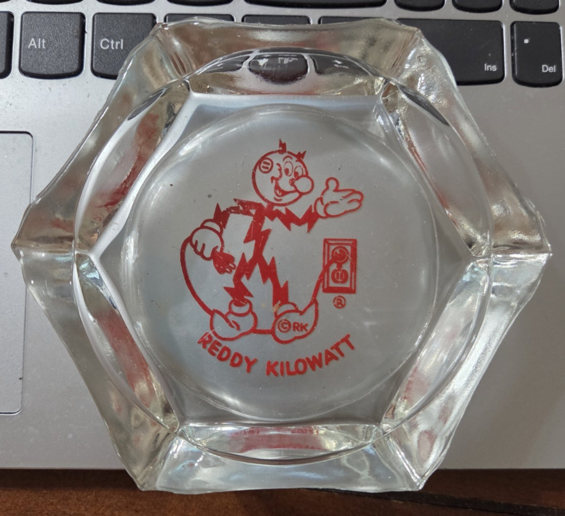 Vintage Reddy Kilowatt Hexagon Glass Ashtray