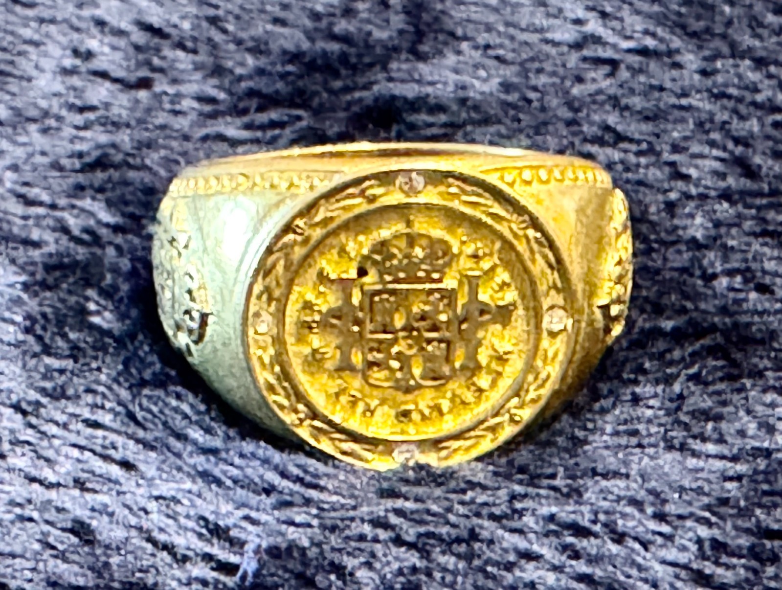 Costume Signet Style Rings - Lot of 2 - Spanish Coat of Arms & Dollar Sign