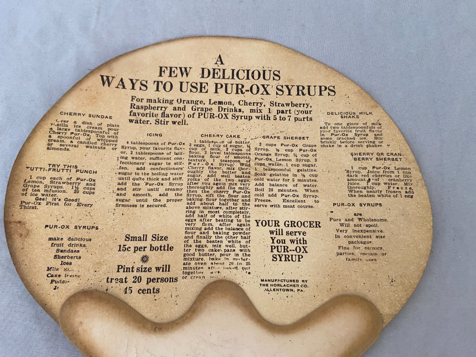 Vintage Advertising Die Cut PUR-OX SYRUPS Cardboard Handheld Fan