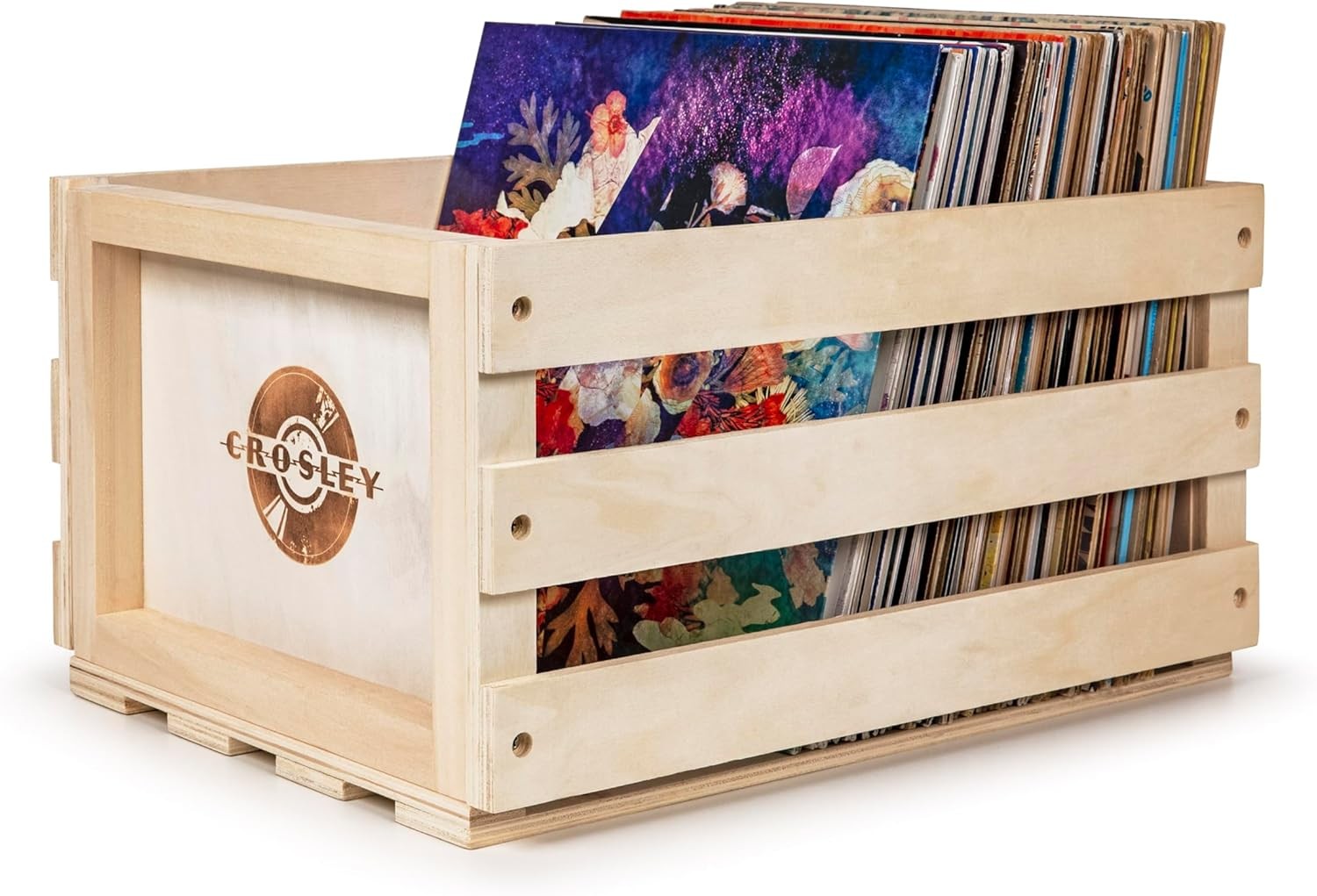 Record Storage Crate Holds up to 75 Albums, Natural