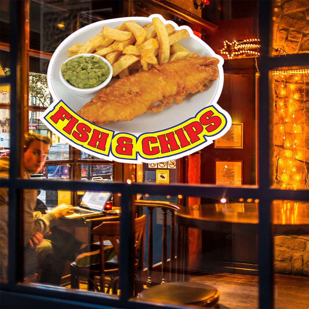 Food Truck Decals Fish & Chips Restaurant & Food Concession Sign Brown