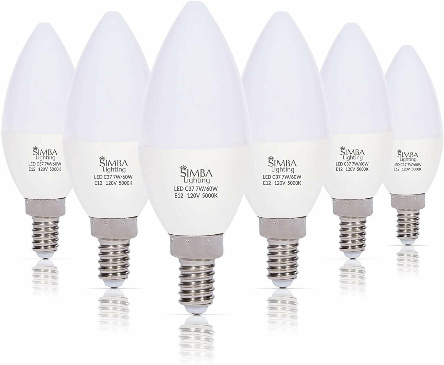 [6 Pack] LED Candelabra B11 C37 Bulbs 7W 60W Replacement 120V E12 5000K Daylight