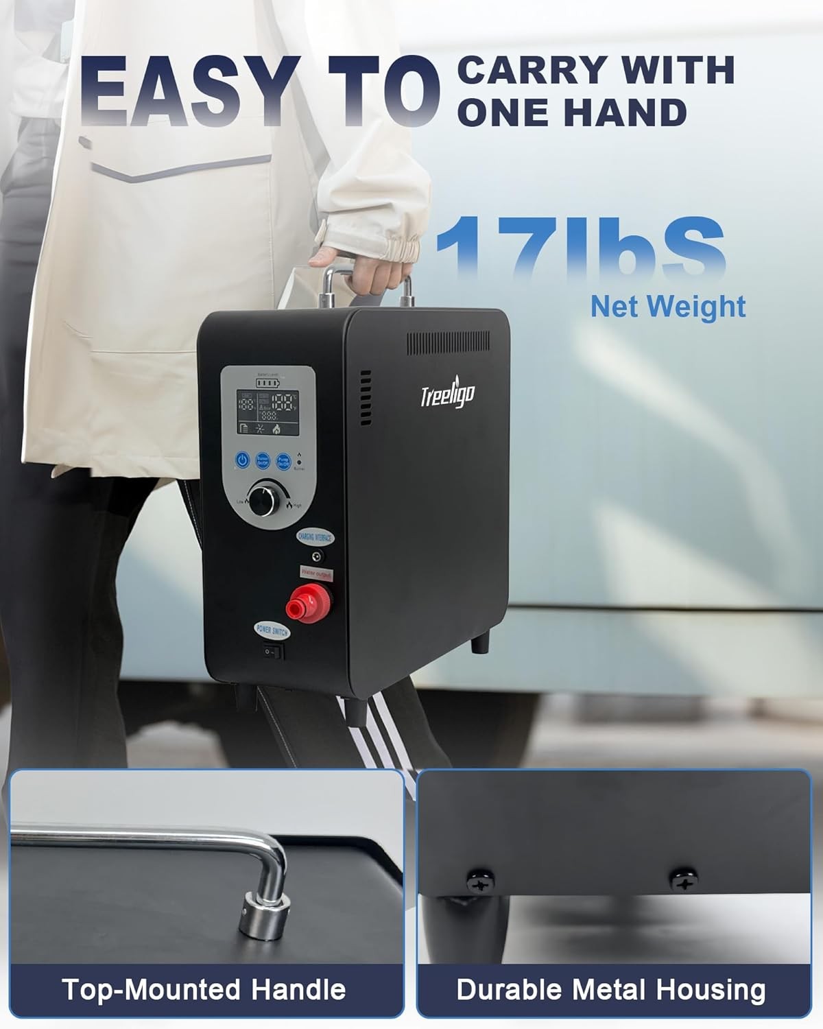 Portable Propane Water Heater for Camping Shower 4500mAh Rechargeable Battery