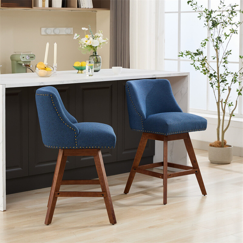 Set 2 Counter Height Swivel Barstools,26'' H Seat Height Upholstered Bar Stools